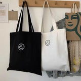 Smiling Face Print Canvas Shoulder Bag Ladies Handbag Tote Large Capacity