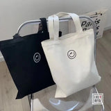 Smiling Face Print Canvas Shoulder Bag Ladies Handbag Tote Large Capacity