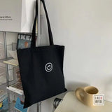 Smiling Face Print Canvas Shoulder Bag Ladies Handbag Tote Large Capacity