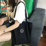Smiling Face Print Canvas Shoulder Bag Ladies Handbag Tote Large Capacity