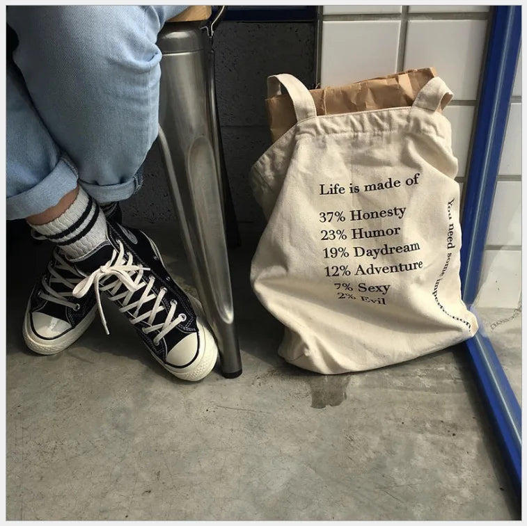 Women Canvas Shoulder Bag Tote Casual Hand Bags Letter Printing Handbag