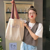 Women Canvas Shoulder Bag Tote Smiley Handbag Shopping Hand Bags