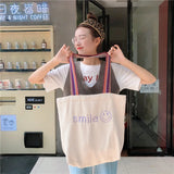 Women Canvas Shoulder Bag Tote Smiley Handbag Shopping Hand Bags