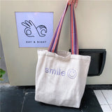 Women Canvas Shoulder Bag Tote Smiley Handbag Shopping Hand Bags
