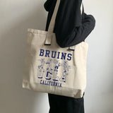 Bear Print Canvas Shoulder Bag Women Casual Handbag Tote Large Capacity