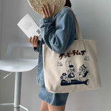 Bear Print Canvas Shoulder Bag Women Casual Handbag Tote Large Capacity