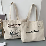 Bear Print Canvas Shoulder Bag Women Casual Handbag Tote Large Capacity