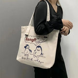 Bear Print Canvas Shoulder Bag Women Casual Handbag Tote Large Capacity
