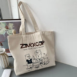 Bear Print Canvas Shoulder Bag Women Casual Handbag Tote Large Capacity