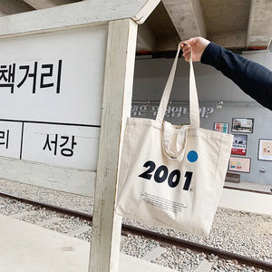 Canvas Shoulder Bag 2001 Letters Print Tote Eco Reusable Large Shopping Bag