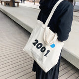 Canvas Shoulder Bag 2001 Letters Print Tote Eco Reusable Large Shopping Bag