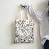 Canvas Shoulder Bags Cartoon Animal Printed Shopper Tote