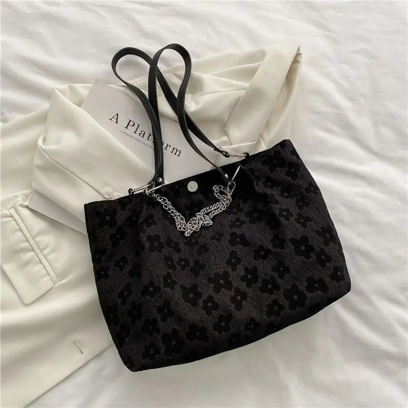 Canvas Shoulder Bag Women Underarm Chain Tote Casual Large Capacity Handbag