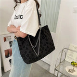 Canvas Shoulder Bag Women Underarm Chain Tote Casual Large Capacity Handbag
