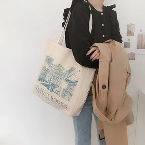 Women Canvas Shoulder Bags Daunt Books Print Tote Female Travel Handbags