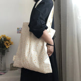 Women Canvas Shoulder Bags Embossed Daisy Floral Handbag Tote