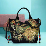 Embroidery Women Canvas Shoulder Bag Ethnic Style Handbag Retro Top-handle Tote