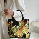 Embroidery Women Canvas Shoulder Bag Ethnic Style Handbag Retro Top-handle Tote