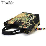 Embroidery Women Canvas Shoulder Bag Ethnic Style Handbag Retro Top-handle Tote