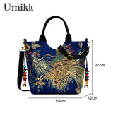 Embroidery Women Canvas Shoulder Bag Ethnic Style Handbag Retro Top-handle Tote