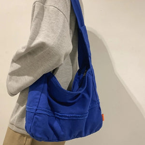 Women Canvas Shoulder Bags Large Capacity Handbag Tote Solid Crossbody Bag