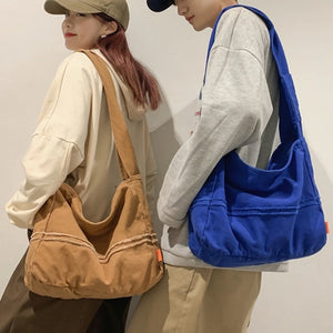 Women Canvas Shoulder Bags Large Capacity Handbag Tote Solid Crossbody Bag