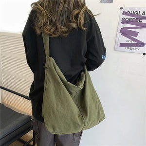 Women Canvas Shoulder Bags Large Capacity Thick Cotton Cloth Books Handbag