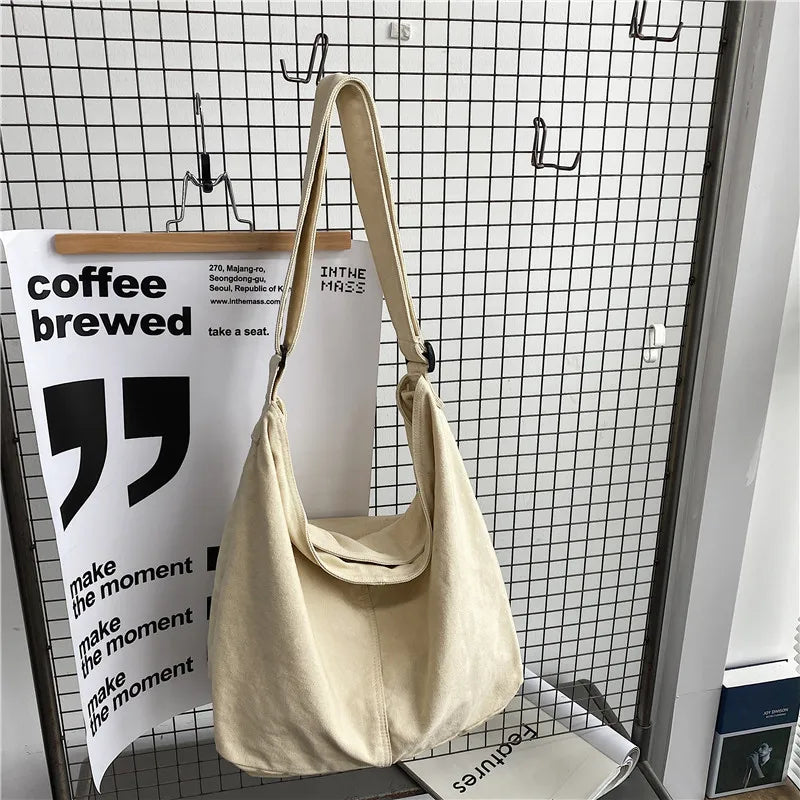 Women Canvas Shoulder Bag Large Capacity Books Handbag Tote Crossbody Bag