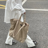 Women Canvas Shoulder Bags Plaid Large Capacity Handbags Lazy Tote Bag
