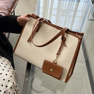 Canvas Shoulder Messenger Bag Leather Handbag Large Crossbody Bucket Bag Tote