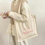 Embroidered Canvas Shoulder Tote Bag for Women