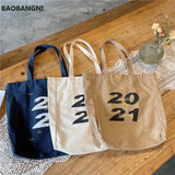 Women Canvas Shoulder Tote Bag Casual Alphabet Printed Handbag