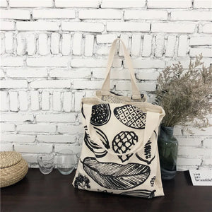 Leaf Print Women Canvas Shoulder Tote Bag Large Shopping Handbag