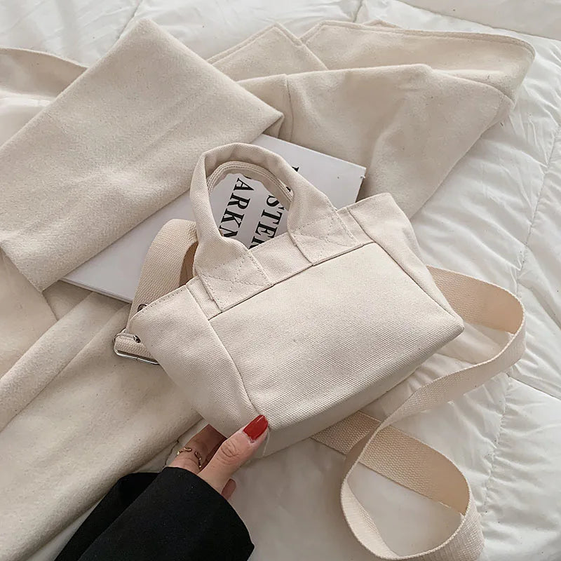 Canvas Shoulder Bag Casual Shopping Handbag Small Tote For Girls