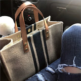 Women Striped Handbag Tote Shoulder Bag Casual Straw Crossbody
