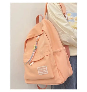 Canvas Sweet Backpack for Teenage Girl in Light Orange/Green/Blue