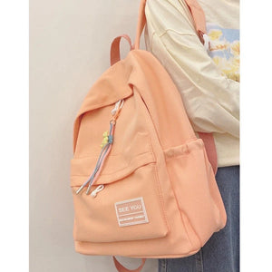 Canvas Sweet Backpack for Teenage Girl in Light Orange/Green/Blue
