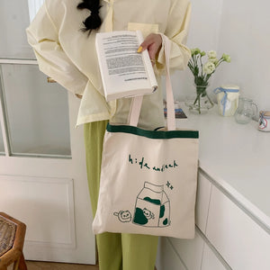 Cartoon Canvas Tote Bag Eco Shopping Large Ladies Handbags