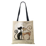 Cat Print Canvas Tote Bag Eco-Friendly Harajuku Shopper Shoulder Bag