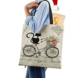 Cat Print Canvas Tote Bag Eco-Friendly Harajuku Shopper Shoulder Bag