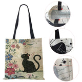 Cat Print Canvas Tote Bag Eco-Friendly Harajuku Shopper Shoulder Bag