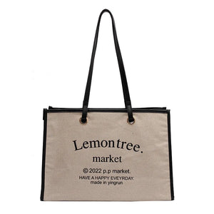 Women Canvas Tote Bag Solid Casual Handbag Large Capacity Cotton Shopping Bag