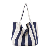 Women Canvas Tote Casual Stripe Shoulder Bag Foldable Reusable Shopping Beach