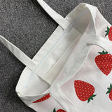 Strawberry Printing Canvas Tote Shopper Bag for Women