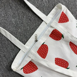 Strawberry Printing Canvas Tote Shopper Bag for Women