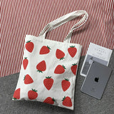 Strawberry Printing Canvas Tote Shopper Bag for Women