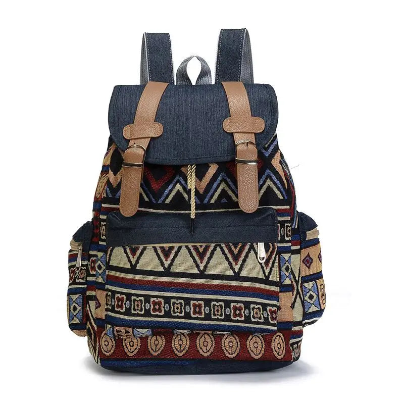 Women Canvas Vintage Backpack Ethnic Schoolbag