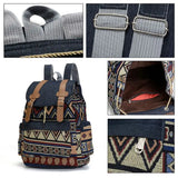 Women Canvas Vintage Backpack Ethnic Schoolbag