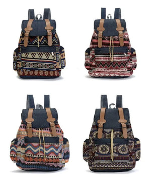 Women Canvas Vintage Backpack Bohemian Schoolbag