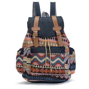 Ethnic Canvas Backpack Bohemian Schoolbag Daypack